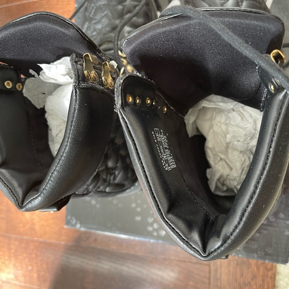 Black and gold accent Sam Edelman perforated combat boots for little princess. - Picture 4 of 11